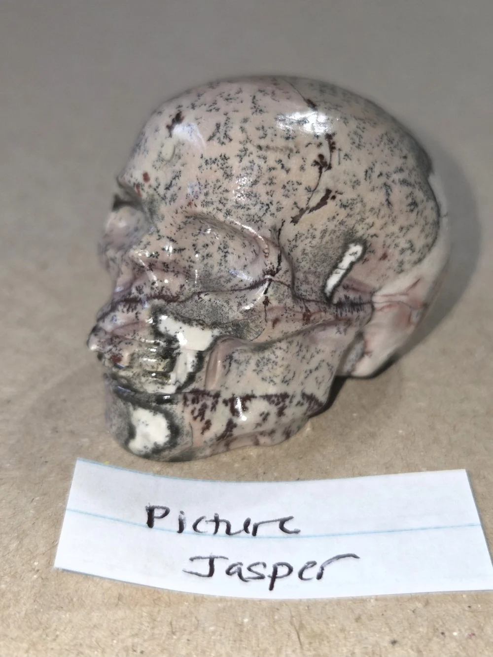 Detailed Picture Jasper Crystal Carved Skull Stone Sculpture Decor
